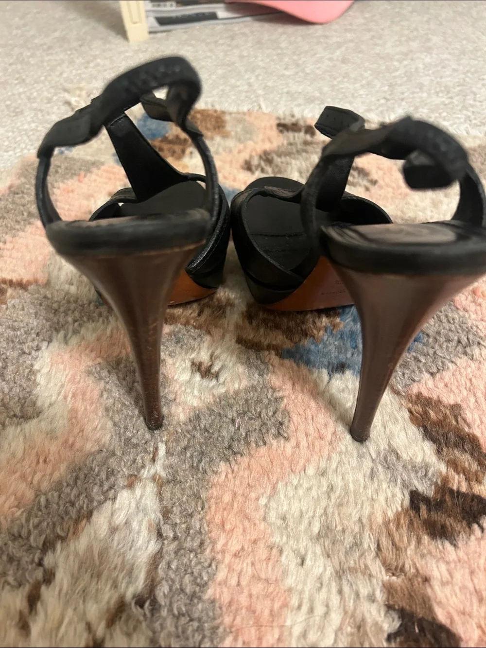 Saint Laurent Black Leather T-Strap Slingback Heels - Picture 3 of 6